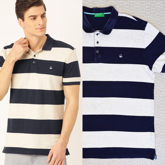 United Colors Of Benetton Other - United Colors of Benetton Men's Rugby Stripe‎ Polo Shirt, XL, Navy